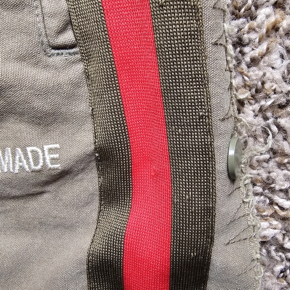 READYMADE Army green Khaki Red stripe clips on sides track pants joggers S-M - Picture 6 of 11